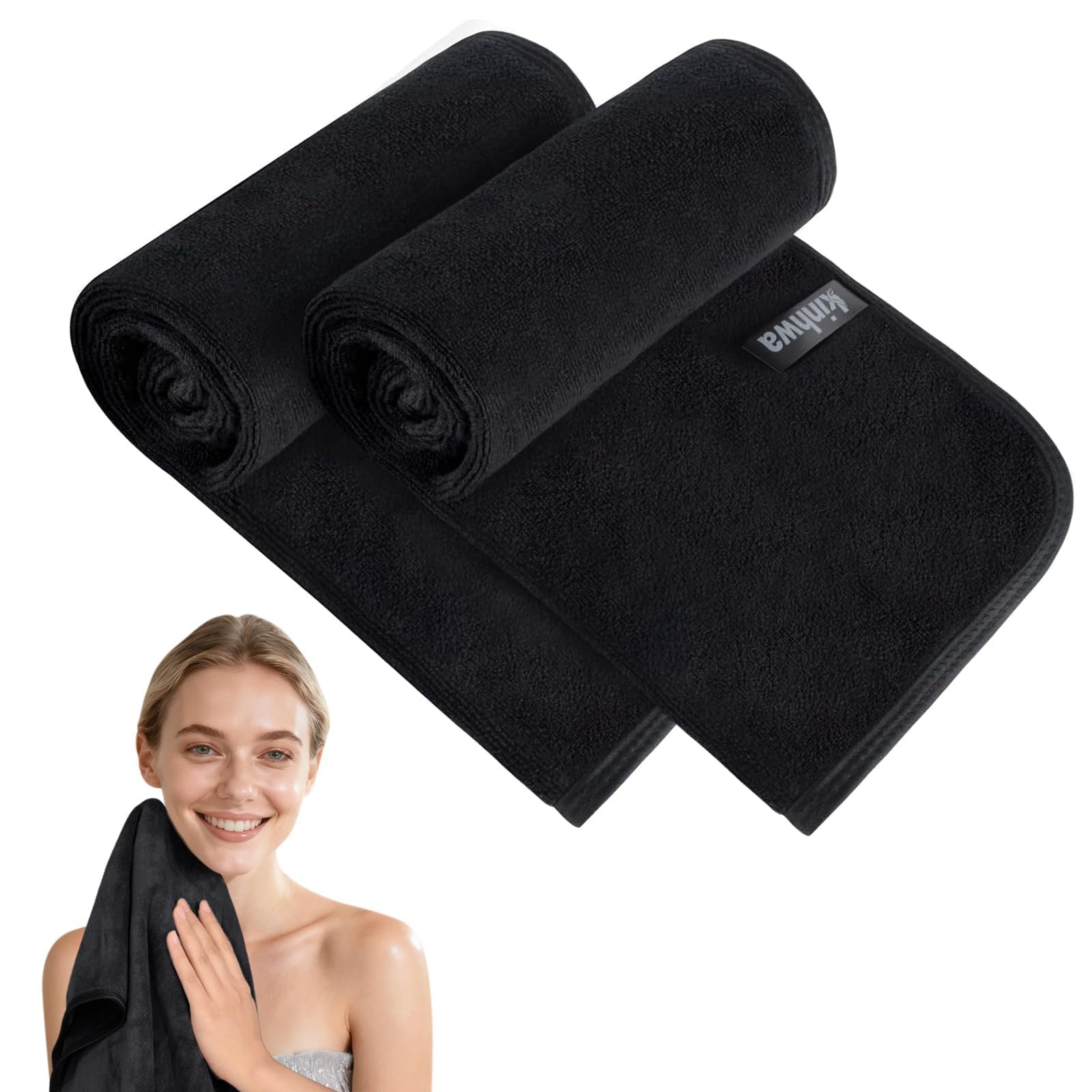 KinHwa Mikrofaser weiche Handtücher, Super saugfähiges Dickes Flauschiges Handtuch Dicke Handtücher (30cm x 50cm) schnell trocknende (für Bad, Spa, Fitnessstudio) 2er Pack Schwarz