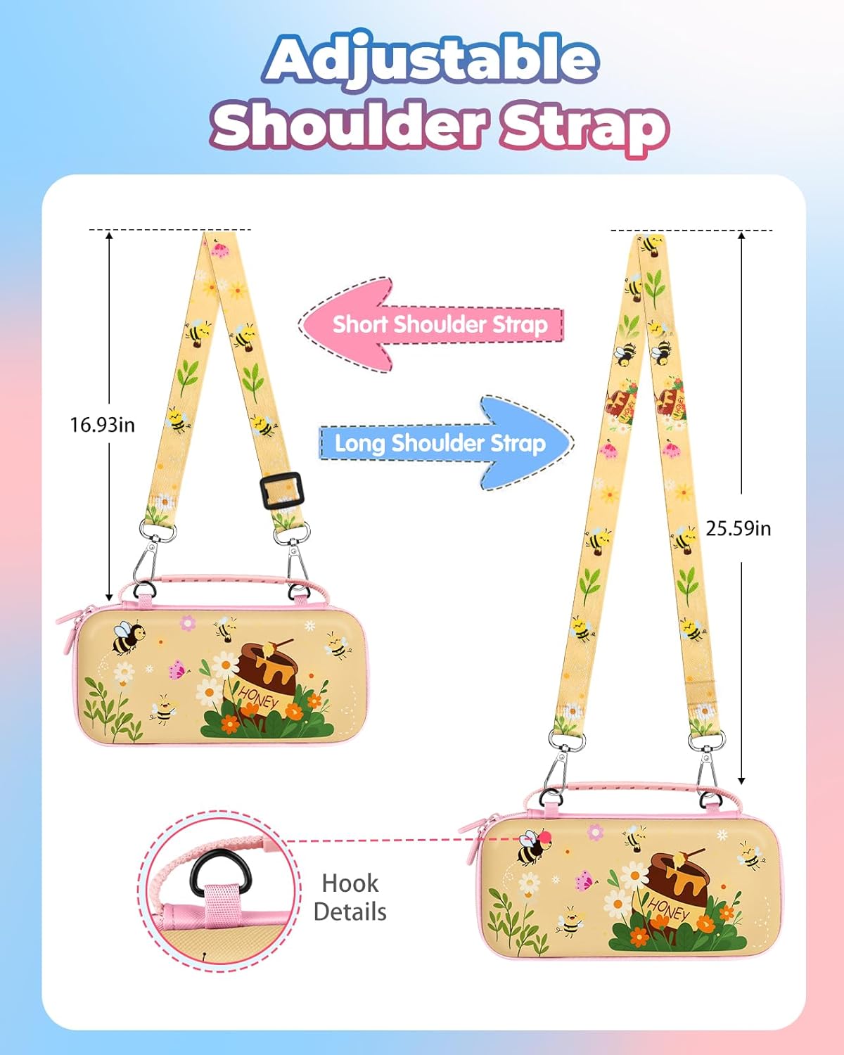 Gurgitat for Nintendo Switch 2 Carrying Case for Women Teen Girls - Cute Cool Design for Switch 2 2025 Travel Cases with Handle and Strap Portable Storage Carry Hard Shell for Accessories, Bee - Image 4