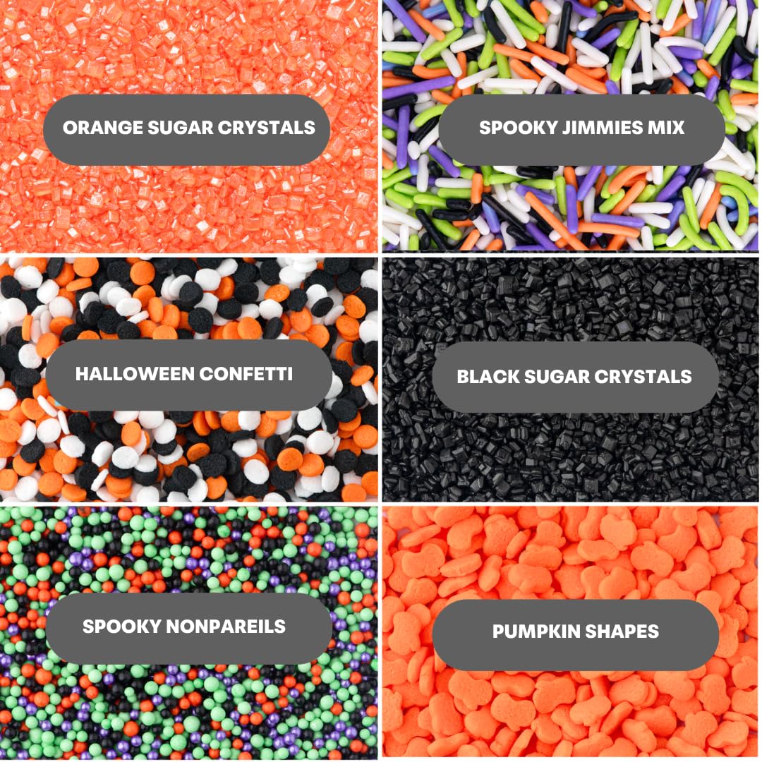 Sweets Indeed Halloween Sprinkles, Edible Sprinkle Mix, Pumpkin, Jimmies, Perfect for Cake Decorations, Baking, Ice Cream, Cookies, Cupcake Topper, 6.45 ounces (Halloween 6 Cell) (Halloween)