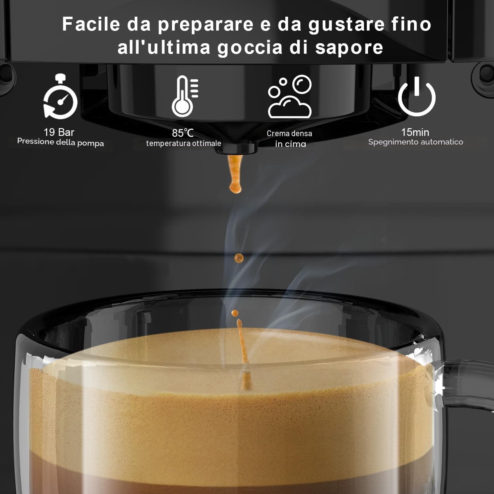 KOTLIE AC-513K Macchina da Caffè 4 in 1 per Nespresso Original/Dolce Gusto/Caffè Macinato/ESE Pads(44mm), 19 Bar, 800 ML