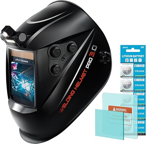 Casco de soldadura con oscurecimiento automático, visión grande, 3.94 x 3.15 pulgadas, capucha de soldadura con luz LED, color verdadero 4 sensor de