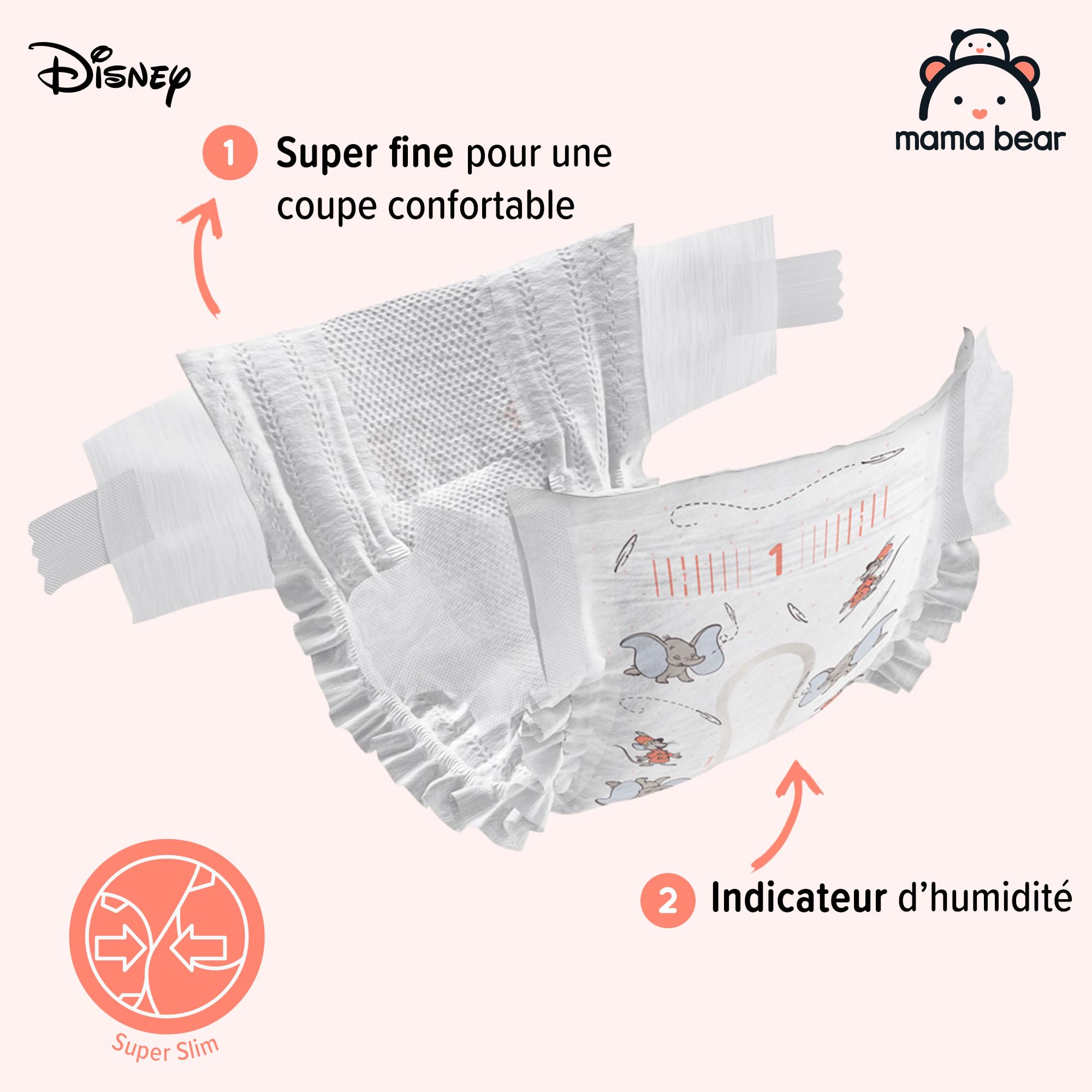 Marque Amazon - Mama Bear Disney Couches bébé Ultra Absorbantes, Taille 1 (2-5 kg), Blanc, 96 Pièces (2 lot de 48) - PACK MENSUEL