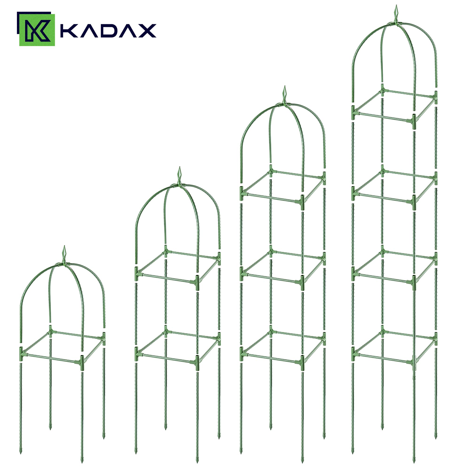 KADAX 2er Set Obelisk Rankhilfe 176 x 32 cm, Rankgitter mit 50 Pflanzenclips für Tomaten, Rosen & Kletterpflanzen, Pflanzenstützen aus Metall mit Kunststoffbeschichtung