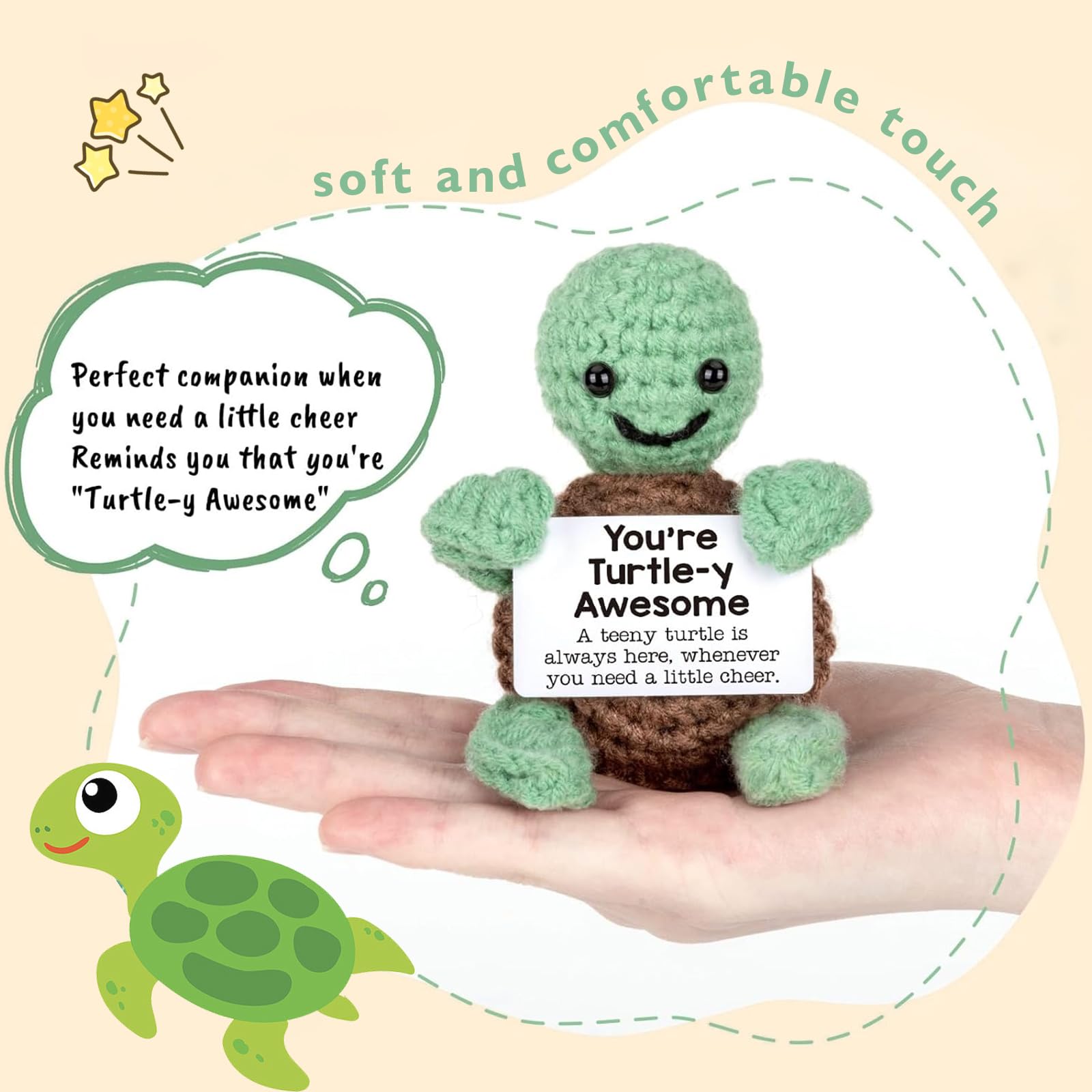 Poupée Tortue Positive En Crochet - Tournesol, Message Motivant, Cadeau Mignon Pour Femme, Maman, Amie - 4