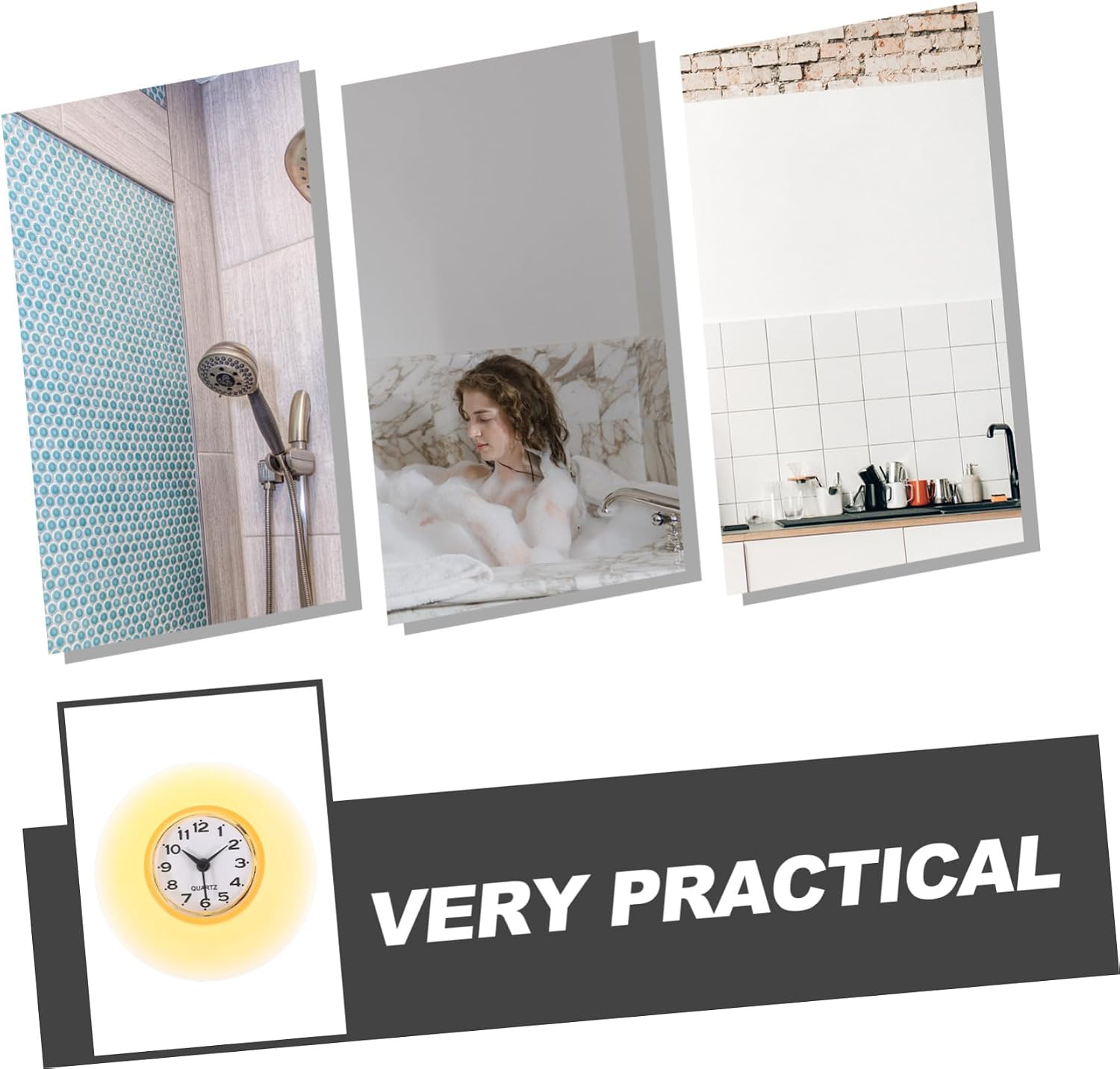 Bathroom Clock with Suction Cup Lightweight Wall Clock for Shower Kitchen Pool Anti-Fog Glass Surface Easy to Install Decorative Display