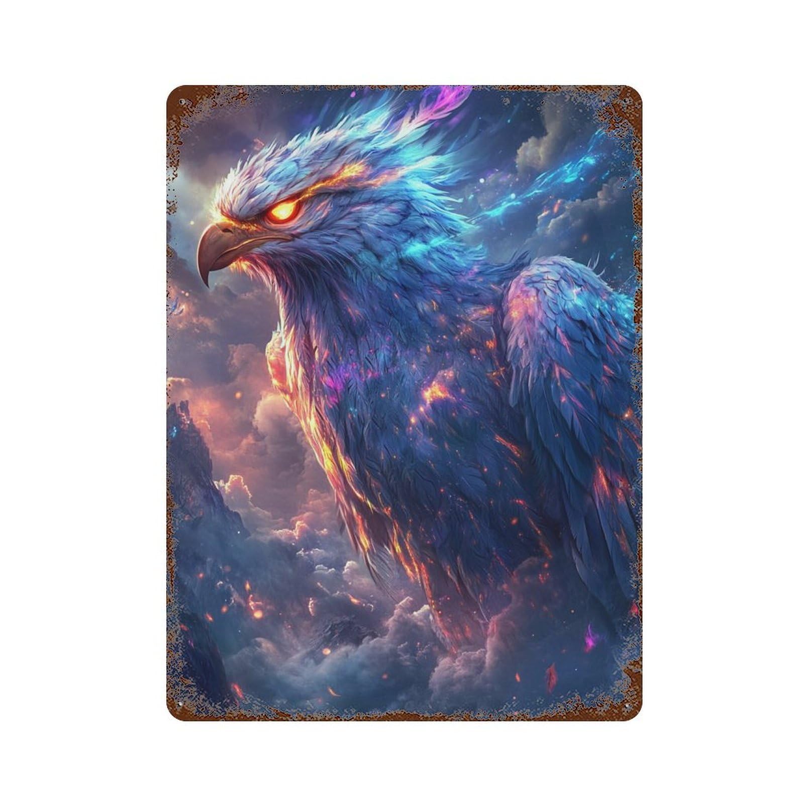 Eagle Fantasy Artwork Rust Effect Tin Sign 15.7"x11.8", Ideal for Farmhouse, Kitchen And Entryway Decor
