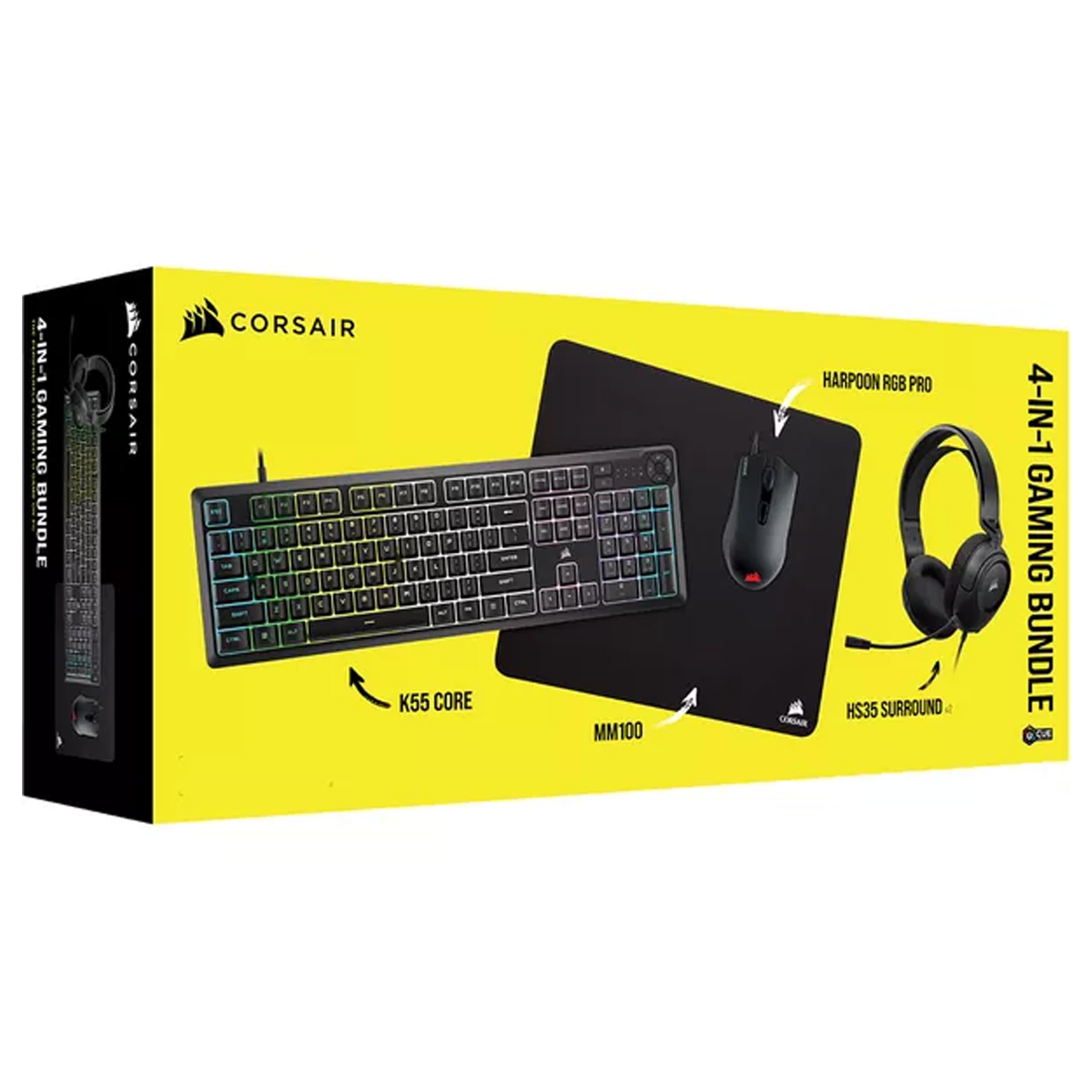 CORSAIR K55 CORE Tastiera (QWERTY Italiano) + HARPOON RGB PRO Mouse + HS35 v2 SURROUND Cuffia + MM100 Pacchetto mousepad gaming