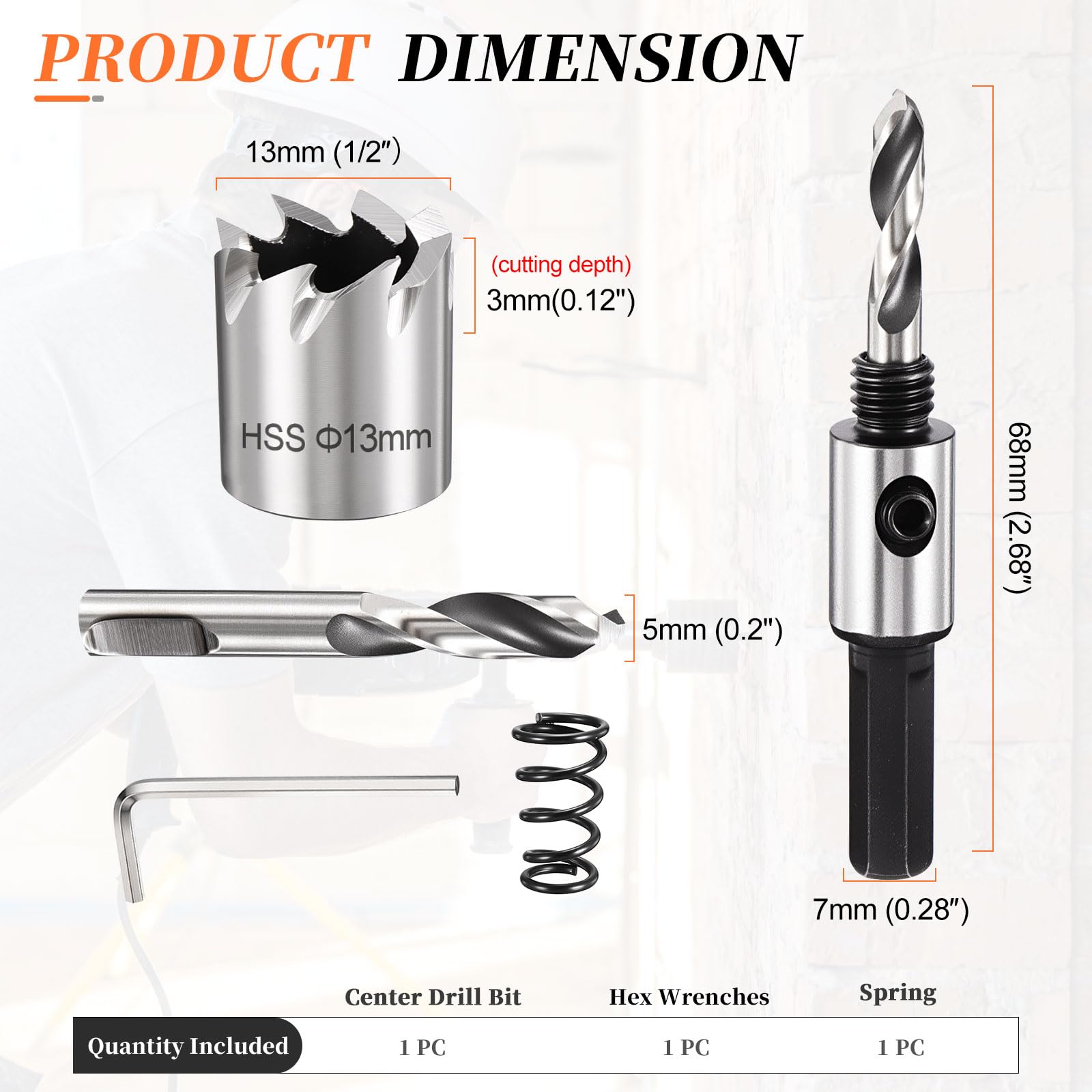 METALLIXITY Hole Saw 13mm (1/2"), M2 High Speed Steel Hole Cutter with Center Drill Bit, Hex Key and Spring - Image 2