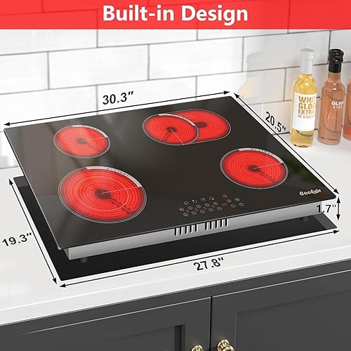 Miniatura 7 de Estufa eléctrica de 30 pulgadas, 4 quemadores, estufa eléctrica integrada de 30 pulgadas, 6600 W, estufa de cerámica radiante con zona ovalada, zona
