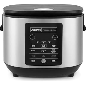 AROMA® 20-Cup Slow Cook Rice Cooker and Brown Rice Cooker with Lift-Out Pot Handles and Silicone Storage Lid — PFAS-Free CoreCoat™ Ceramic