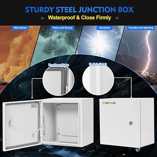 Miniatura 10 de Caja eléctrica para exteriores, caja de conexiones de acero 16 x 12 x 8 pulgadas, NEMA 4X Caja eléctrica IP66 impermeable y a prueba de polvo, caja