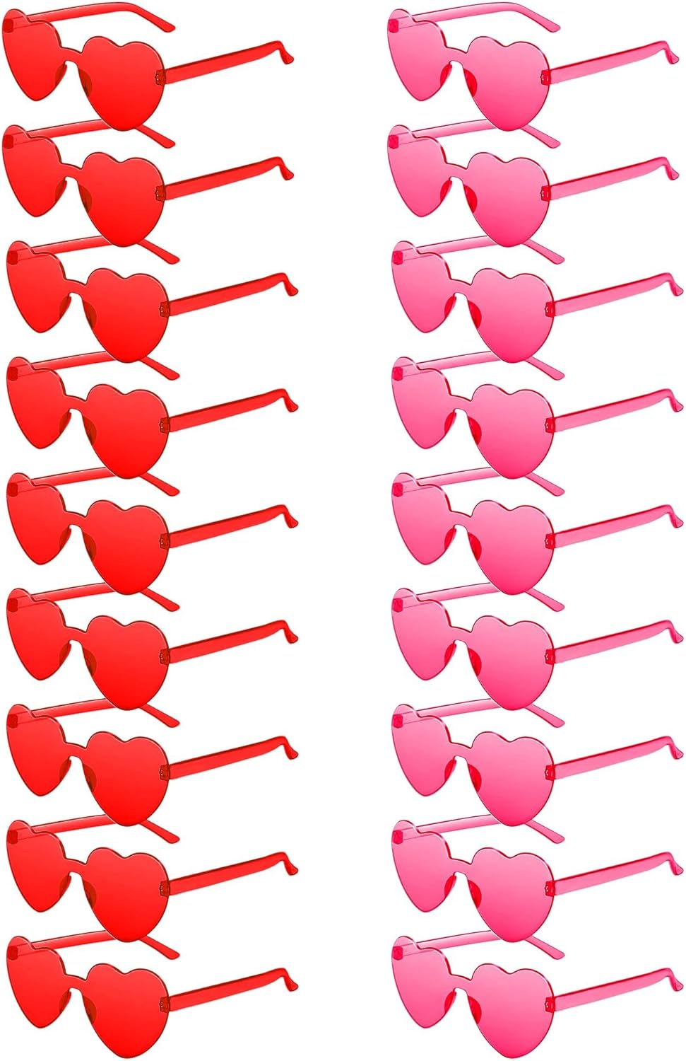 SUNYIWJIE 20 Pairs Heart Sunglasses for Women Bulk Transparent Heart Shaped Sunglasses Bachelorette Party Glasses Fun Glasses for Party Favor to Add A Splash of Fun(20Pcs Red+Rose Red)
