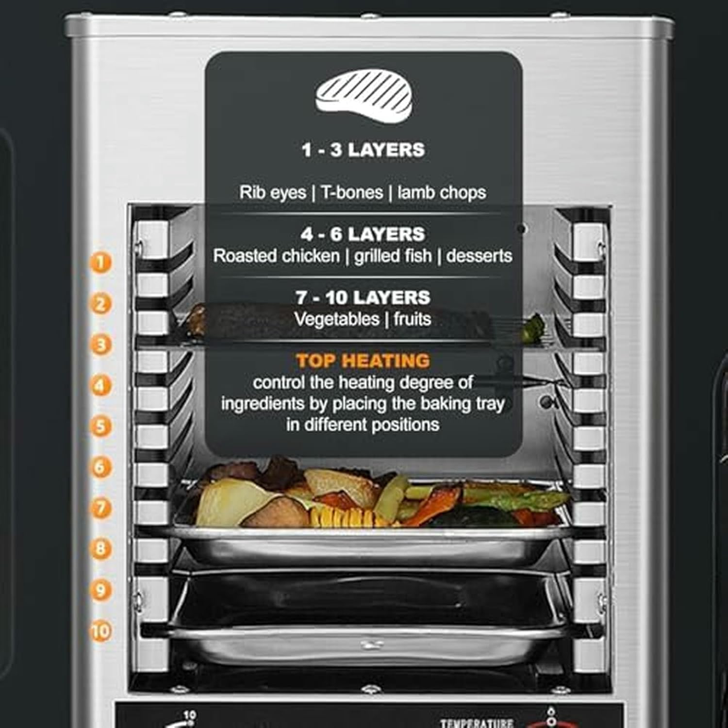 Electric Steak Grill with 10min Timer & Adjustable Temperature up to 800℃, Portable Indoor Countertop Oven for BBQ, Toast, Broil Chicken, Beef, Vegetables