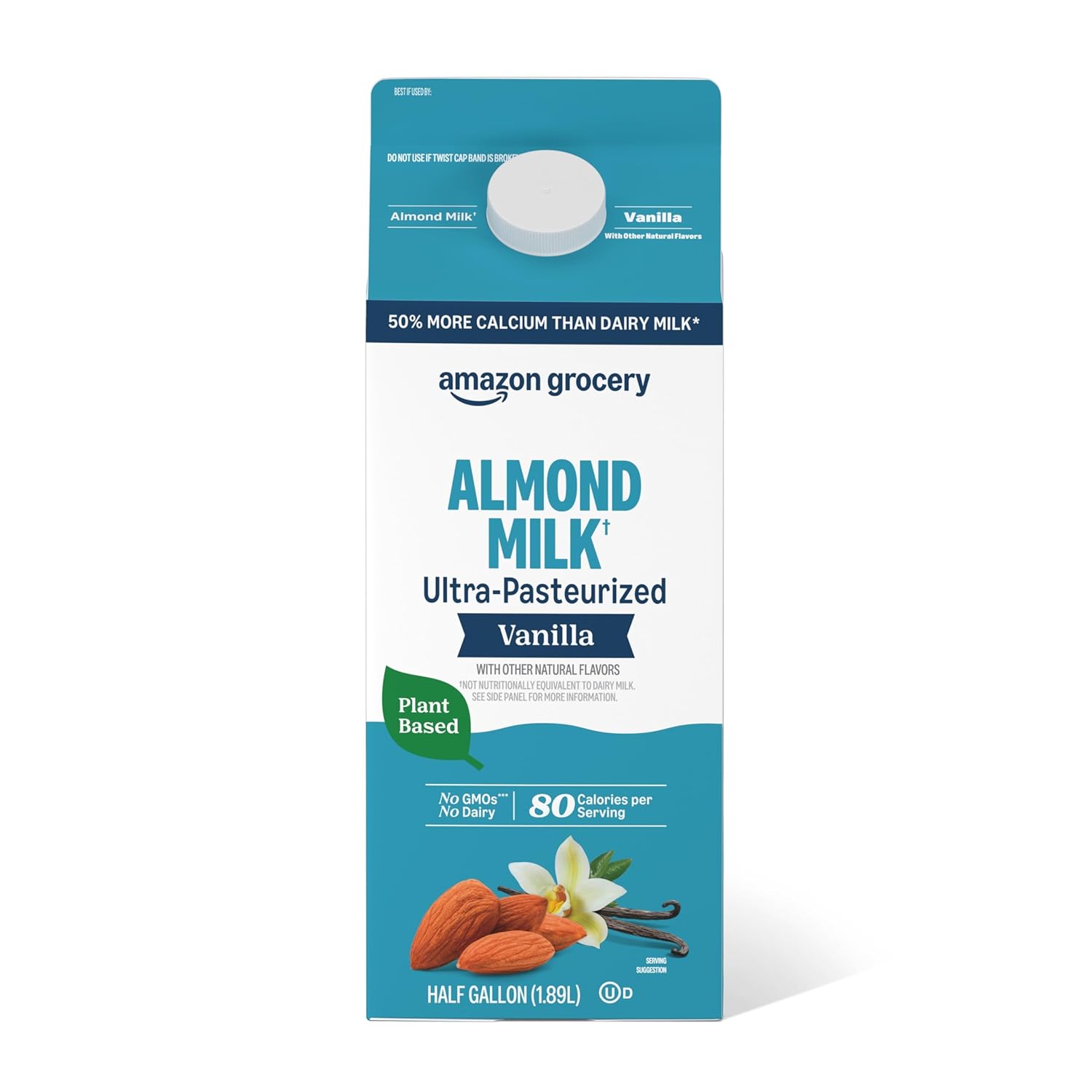 Amazon Grocery Vanilla Almond Milk, Half Gallon 64 Fl Oz - Plant-Based, Dairy-Free, 50% More Calcium Than Dairy Milk