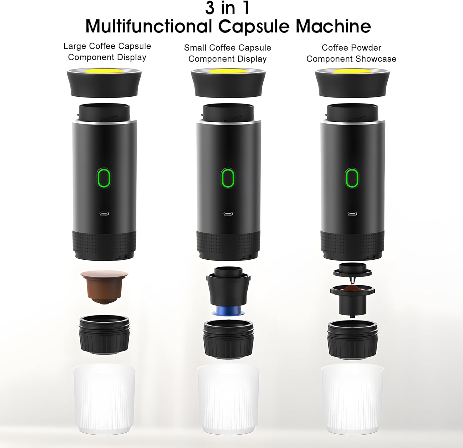 Winwj Machine à Café Portable 3-en-1, 20 Bars, Auto-chauffante 60 ml, Batterie jusqu’à 4 tasses chaudes ou 100 extractions, Inox 510 g pour camping voyage voiture - Description