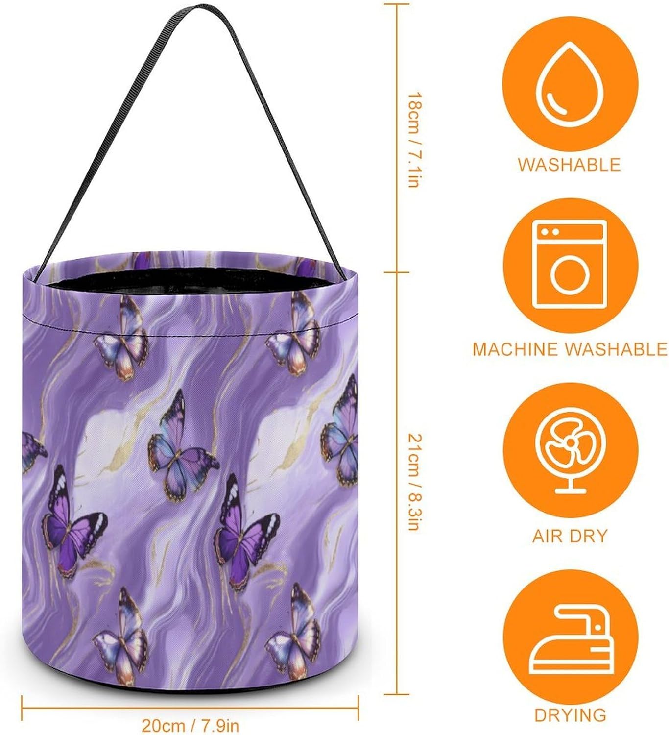 Purple Marble Butterfly Halloween Treat Bag Reusable Candy Basket Tote Goody Bags Gift Party