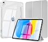 Funda para iPad A16 11ª/10ª Generación 11/10.9 Pulgadas, Gris Plateado | Soporte para Lápiz en el Lado Derecho, Cubierta Trasera de PC Transparente y Resistente, Funda Protectora Delgada de Tríptico con Soporte para Hombres y Niños, Suspensión/Activación Automática 1
