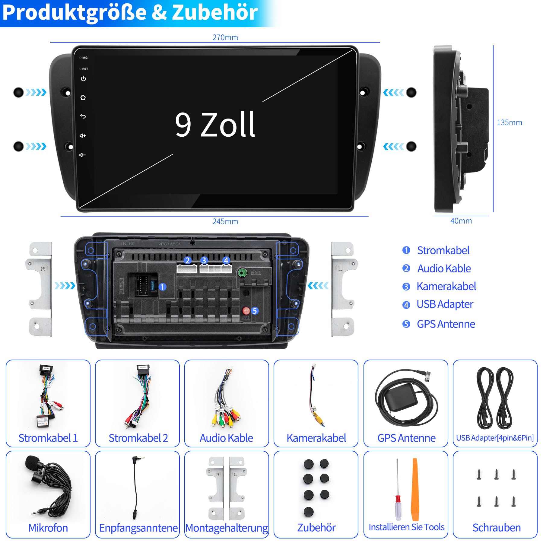 Autoradio für Seat Ibiza 6J 2009 2010 2011 2012 2013, Android 12 GPS FM 2+64G, 9 Zoll Touchscreen, Unterstützt Navigation Carplay Android Auto Bluetooth 5.0 WiFi Stimmenkontrolle Radio