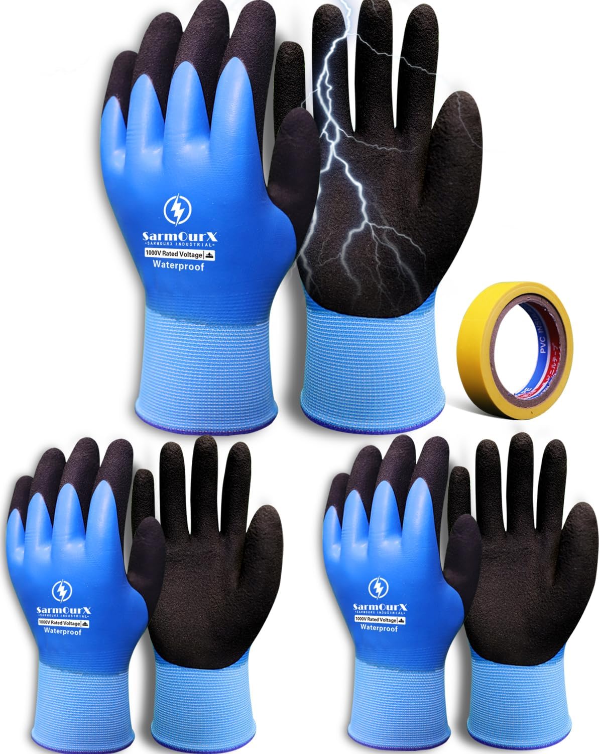 Electrician Insulated Gloves 1000V High Voltage, Waterproof for Palm Rubber Non-Slip Electrical Gloves