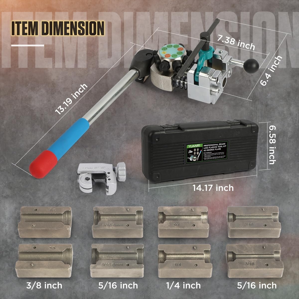 Professional Brake Line Flaring Tool Kit 45 Degree Flare, Single Flare, Bubble Flare, Double Flare for 3/16, 1/4, 5/16, 3/8, Brake Repair Brake Flaring Tools Brake Line and Tubing Flaring Tool