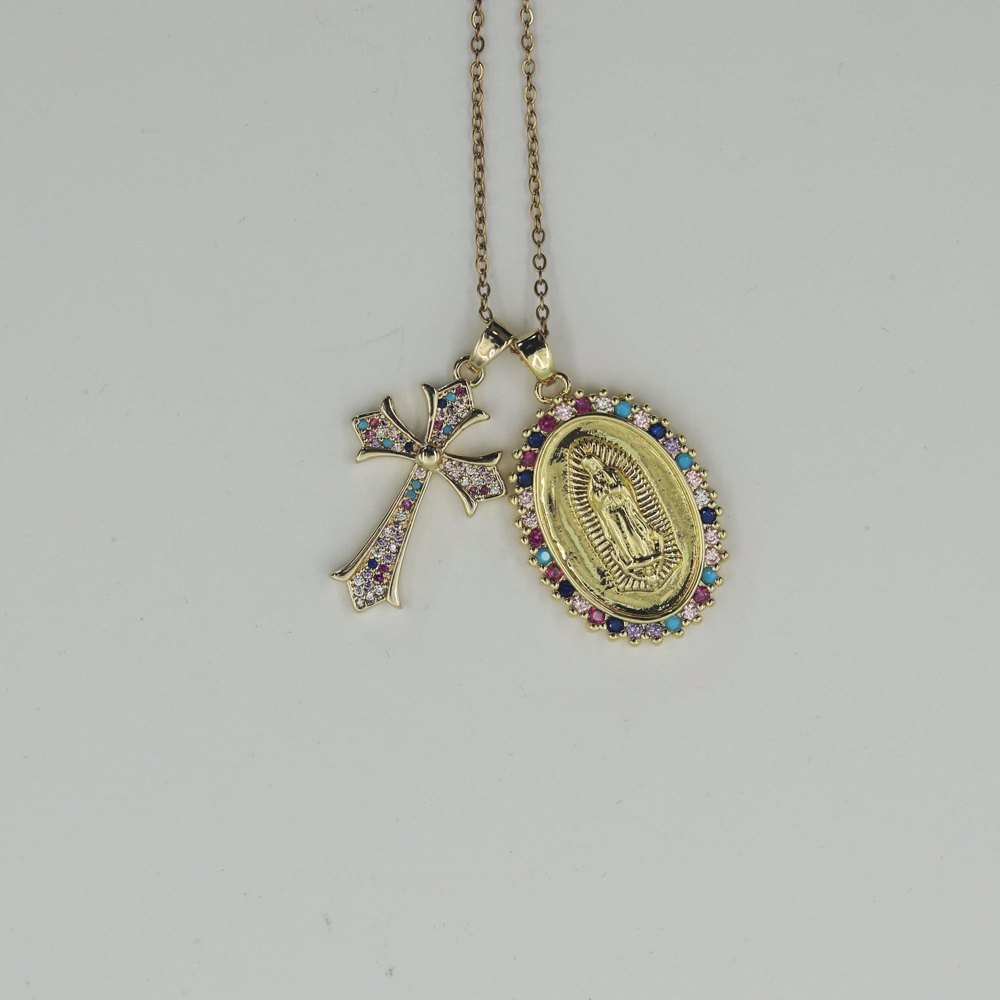 Médaille Vierge Marie Croix Crucifix Médaillon Pièce Scapulaire Collier Femme