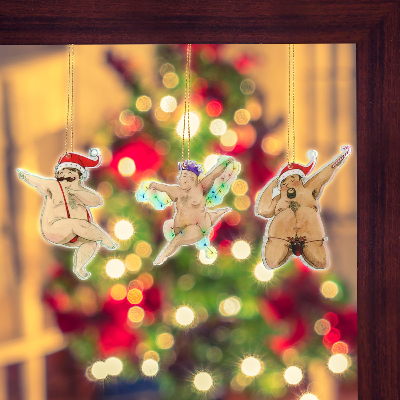 FunisFun Divertidos adornos de Navidad, juego de 3 adornos acrílicos para árbol de Navidad, decoración colgante de Papá Noel sucio, elefante blanco, intercambio de regalos