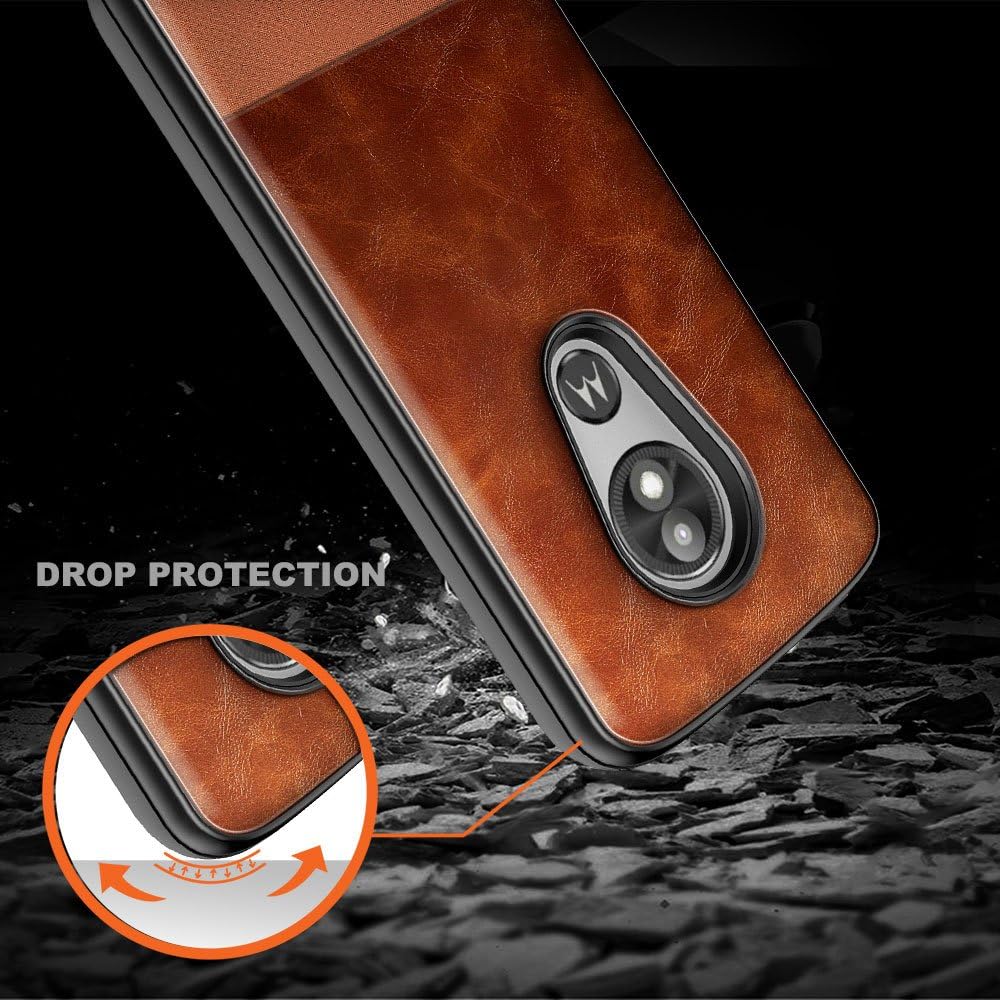 Moto E5 Play Case, Moto E5 Go/Moto E5 Cruise w/[Tempered Glass Screen Protector], NageBee Premium [Cowhide Leather] Heavy Duty Shockproof Hybrid Durable Case for Motorola Moto E Play 5th Gen -Brown