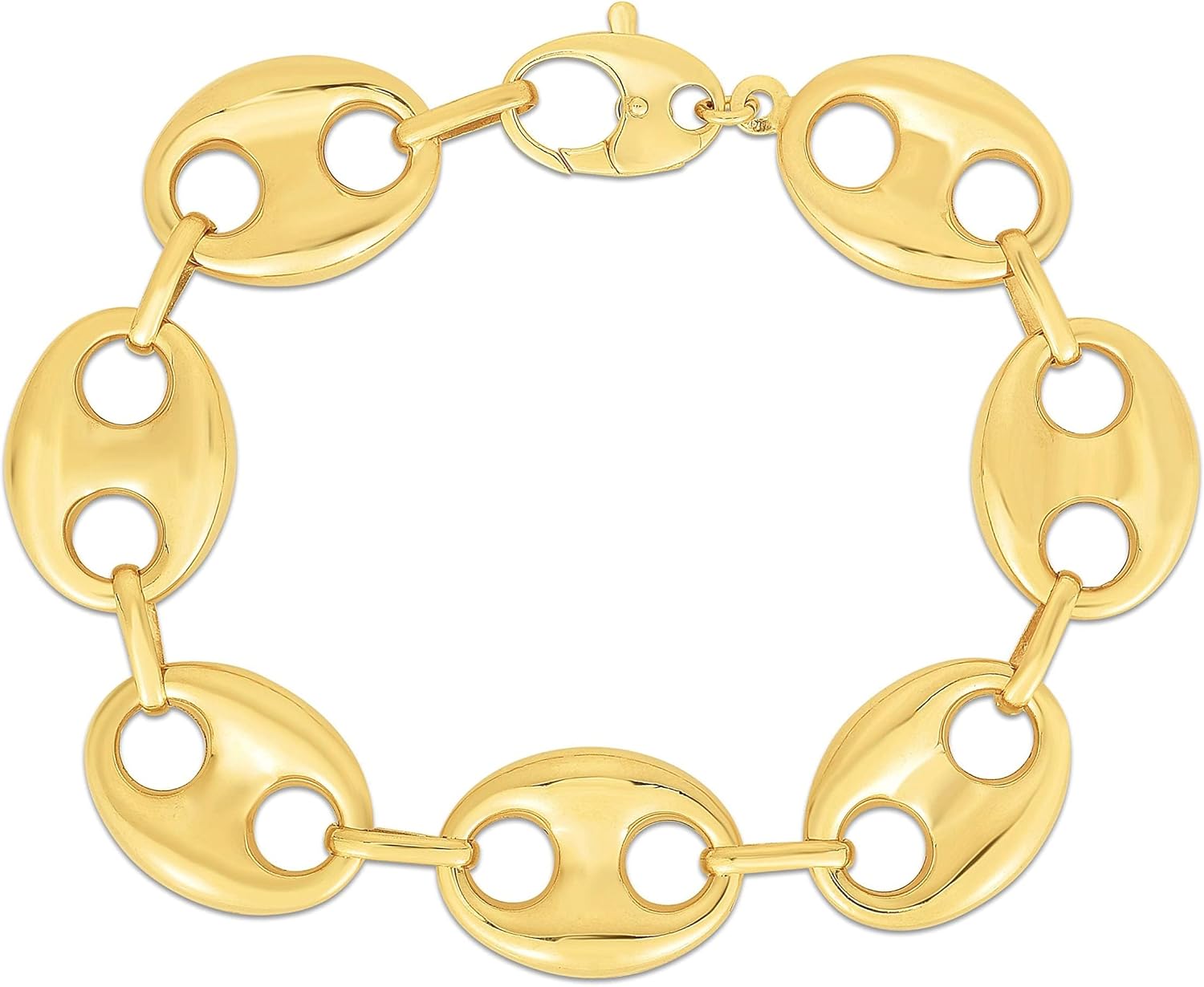 Jewelry Affairs 14k Yellow Real Gold Puffed Mariner Link Chain Bracelet, 7.75"