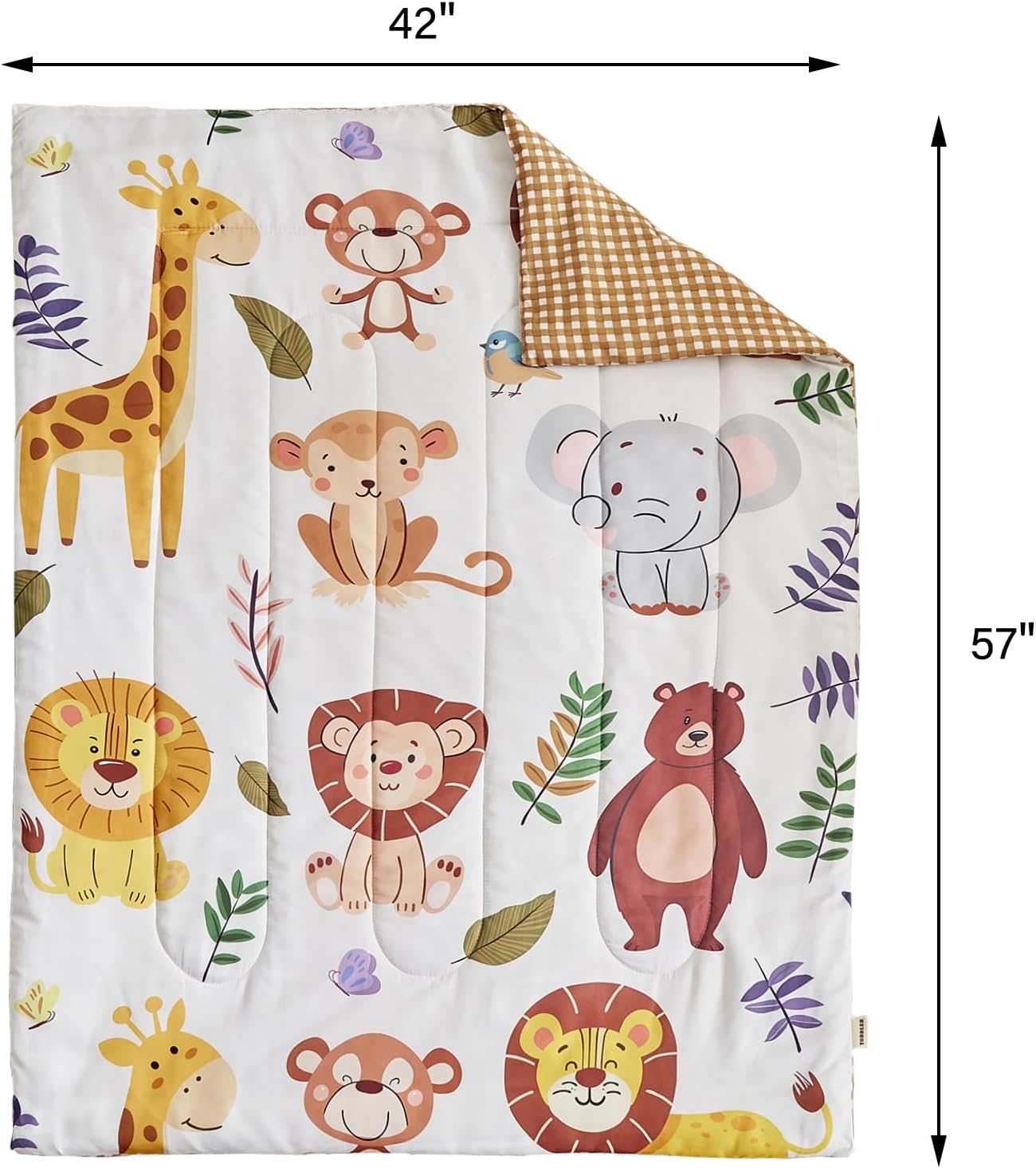 Joyreap 4 Piece Toddler Bedding Set- Cartoon Zoo Theme Animals Beige Design, Microfiber Toddler Bedding Comforter Set for Kids Boys Girls - Image 7