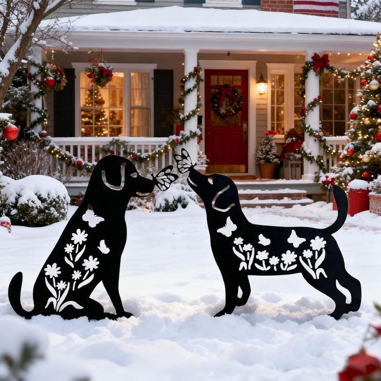 2 Pack Metal Dog Garden Decor for Outside - Unique Dog Statues, Decorative Garden Stakes, Labrador Pet Gifts for Women/Men, Silhouette Yard Art, Ideal for Decorating Backards, (11in)