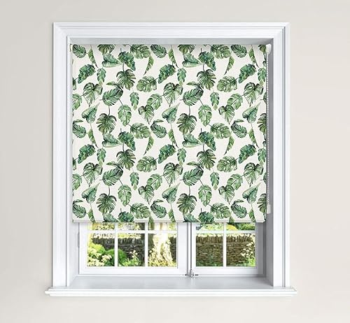 Lister Cartwright Blackout Roller Blinds Windows Child Safety Cut To Size Fitting Included Beautiful Design, Tropical Leaves 150 x 140 cm