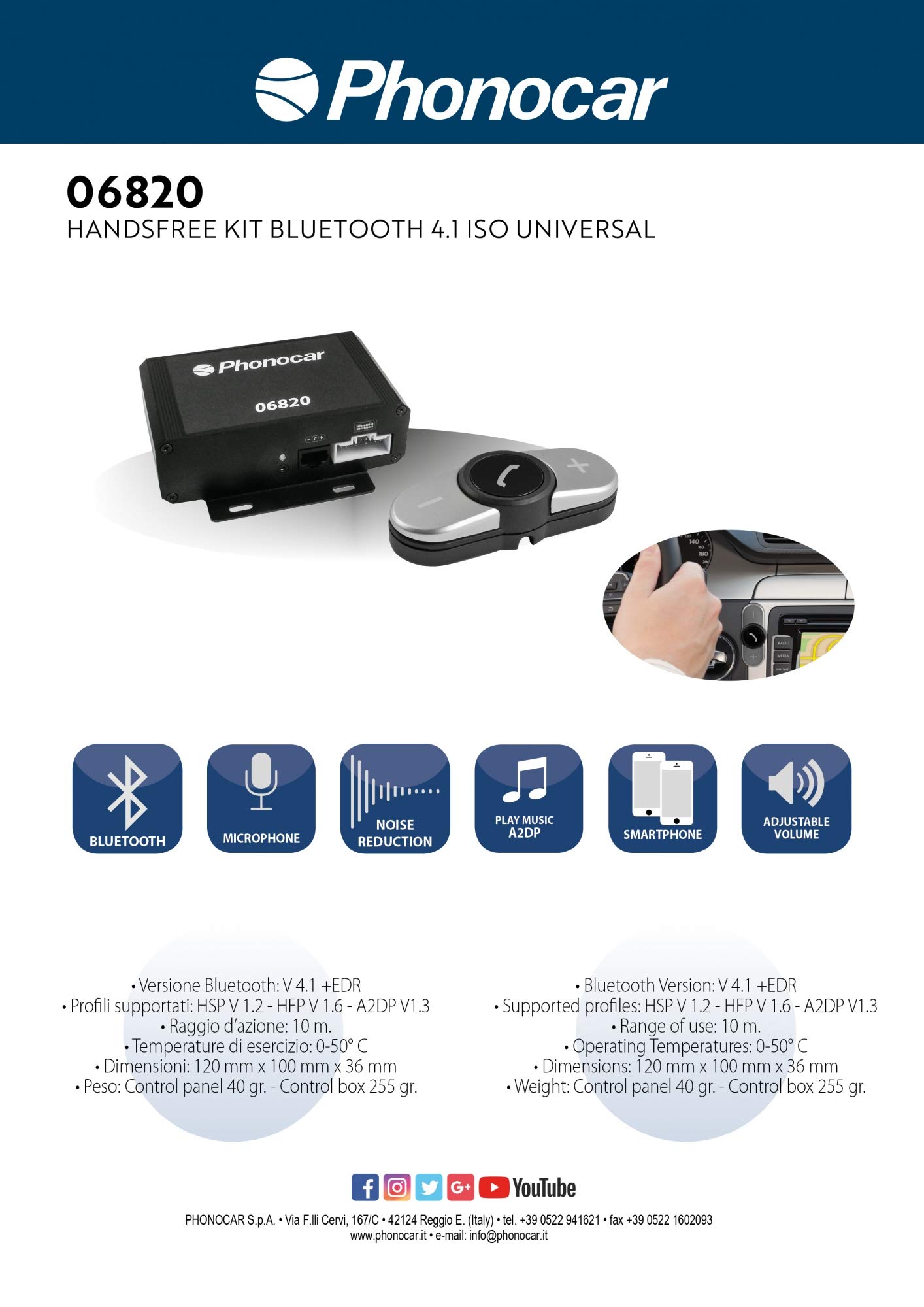 PHONOCAR 06820 Kit manos libres BT Bluetooth