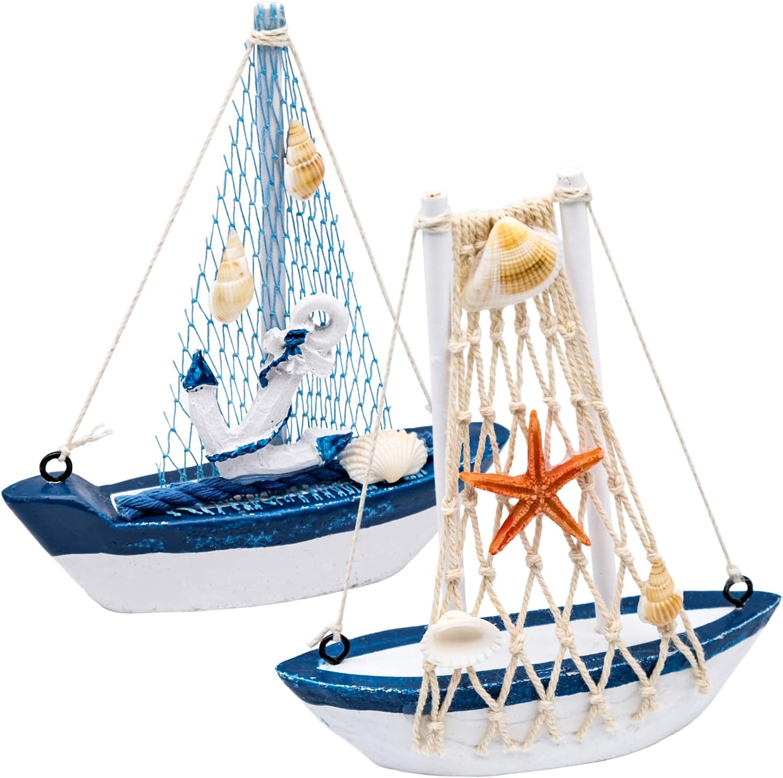 2 Pieces Sailboat Decor Wooden Boat Maritime Little Boats Ornaments Nautical Sailing Ship Sailing Boat Model for Bathroom Bedroom