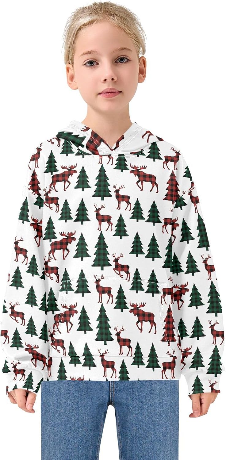 Christmas Tree Moose Toddler Girls Pullover Hoodie Sweatshirt 4-14Y A2309189