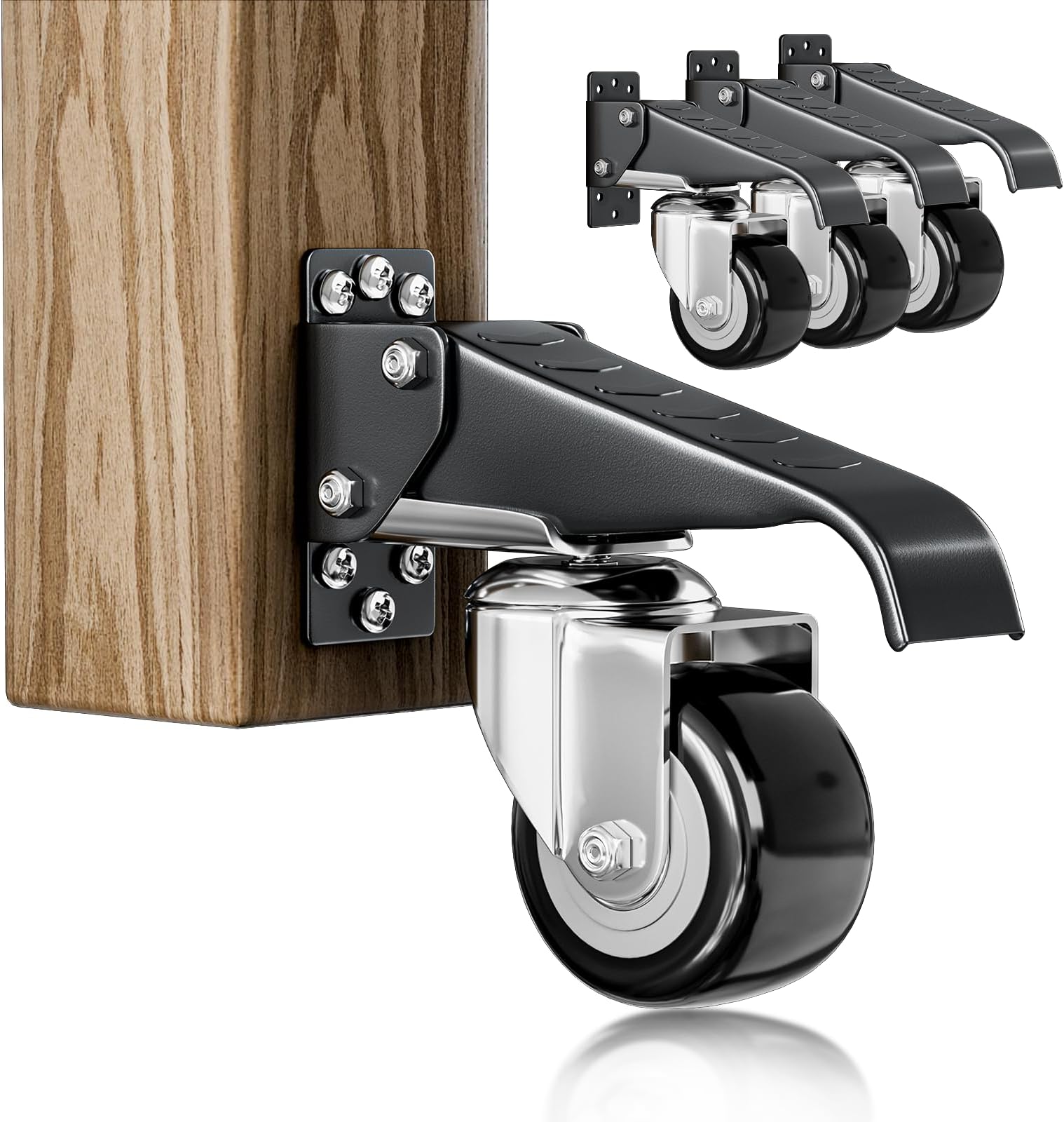 DOZAWA Workbench Casters Kit, 600 Lbs Retractable Casters Set of 4 Heavy Duty, 2.5" Side Mount Caster Wheels, Stepdown Castor Wheel for Workbenches, Machinery and Tables