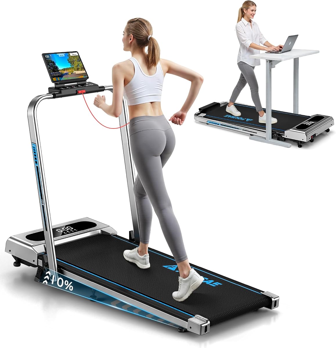5 in 1 Foldable Treadmill, 7.5 MPH Treadmills for Home with App Compatible, Treadmill with 10% Incline, 3.0HP Brushless Drive, Remote Control and LED Display, 12 HIIT Programs, 400 LBS Capacity
