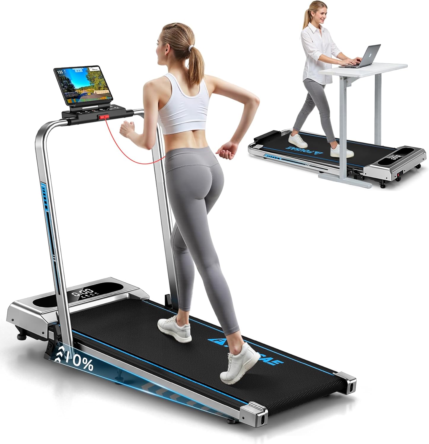 Caminadora Eléctrica Plegable 3.0HP Inclinación 10% 12 Programas Plata-Azul