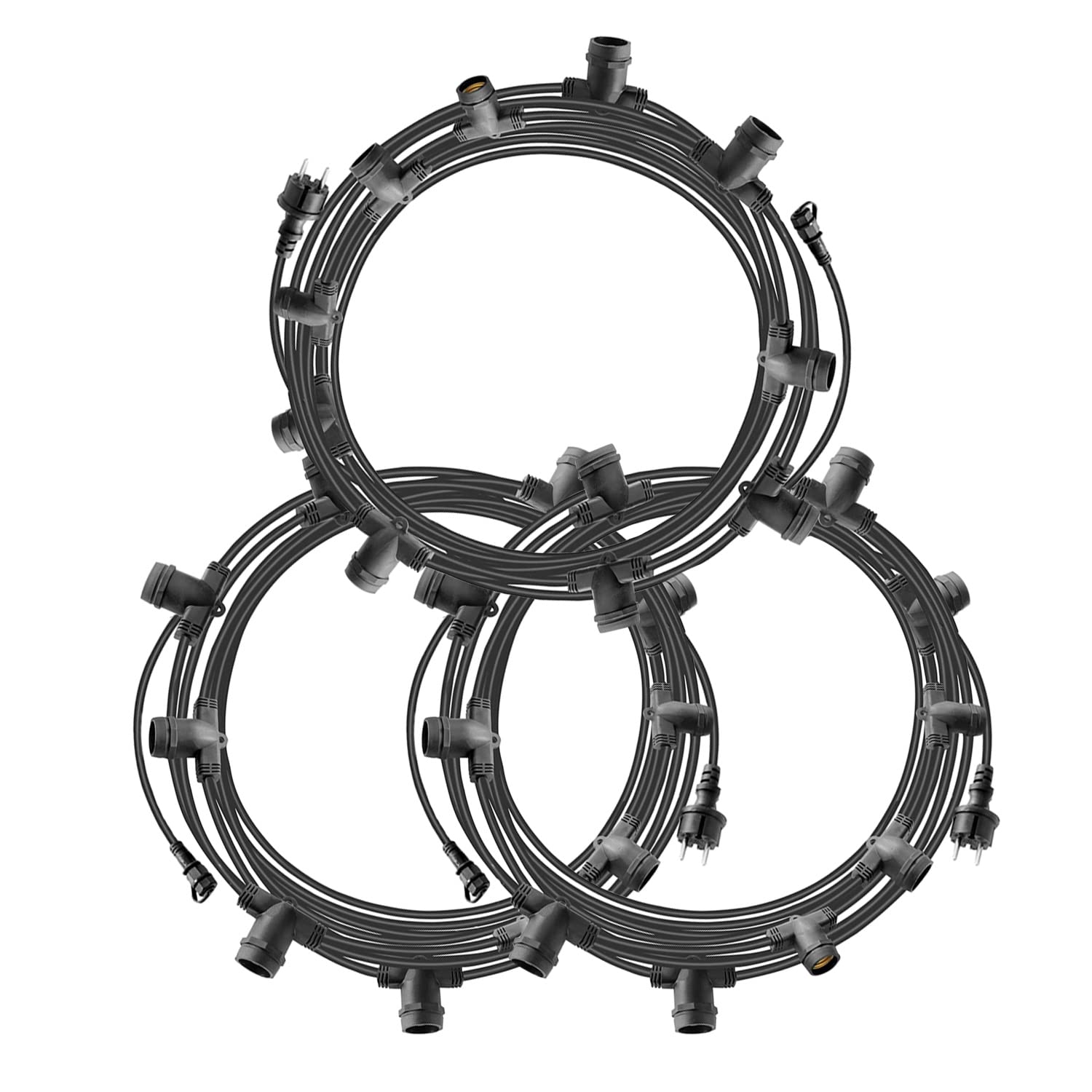 Mu 30M Lichterkette Außen, Outdoor Erweiterbar Auf 1000W, (3 * 10) Lampenhalter E27 Wetterfest Ip65, lichterkette außen strom Deko für Gartenparty Hochzeit Garten Hochzeit|3 * 10M, Schwarz