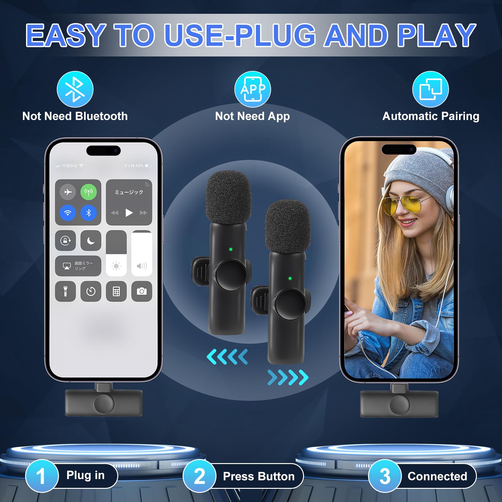 Nefuo Microfono Wireless Per IPhone, Android, Plug-Play Microfono Lavalier Wireless, Microfoni Wireless Per Registrazione, Vlog, Tiktok (iOS&USB-C - 7
