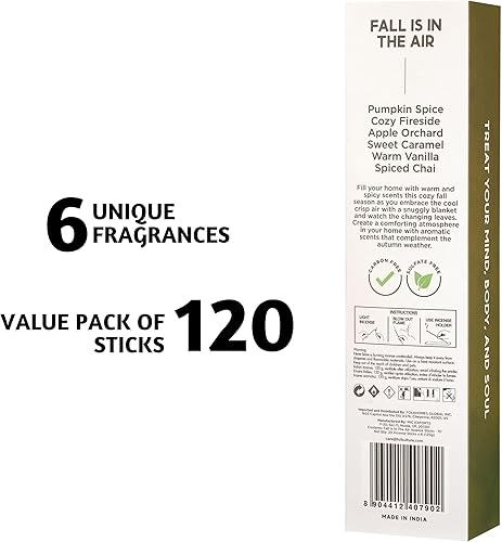 Miniatura 2 de Folkulture Varitas de incienso  Juego de 6 (120 varillas de incienso de otoño)  Aromas de otoño no tóxicos con 45 minutos de tiempo de combustión