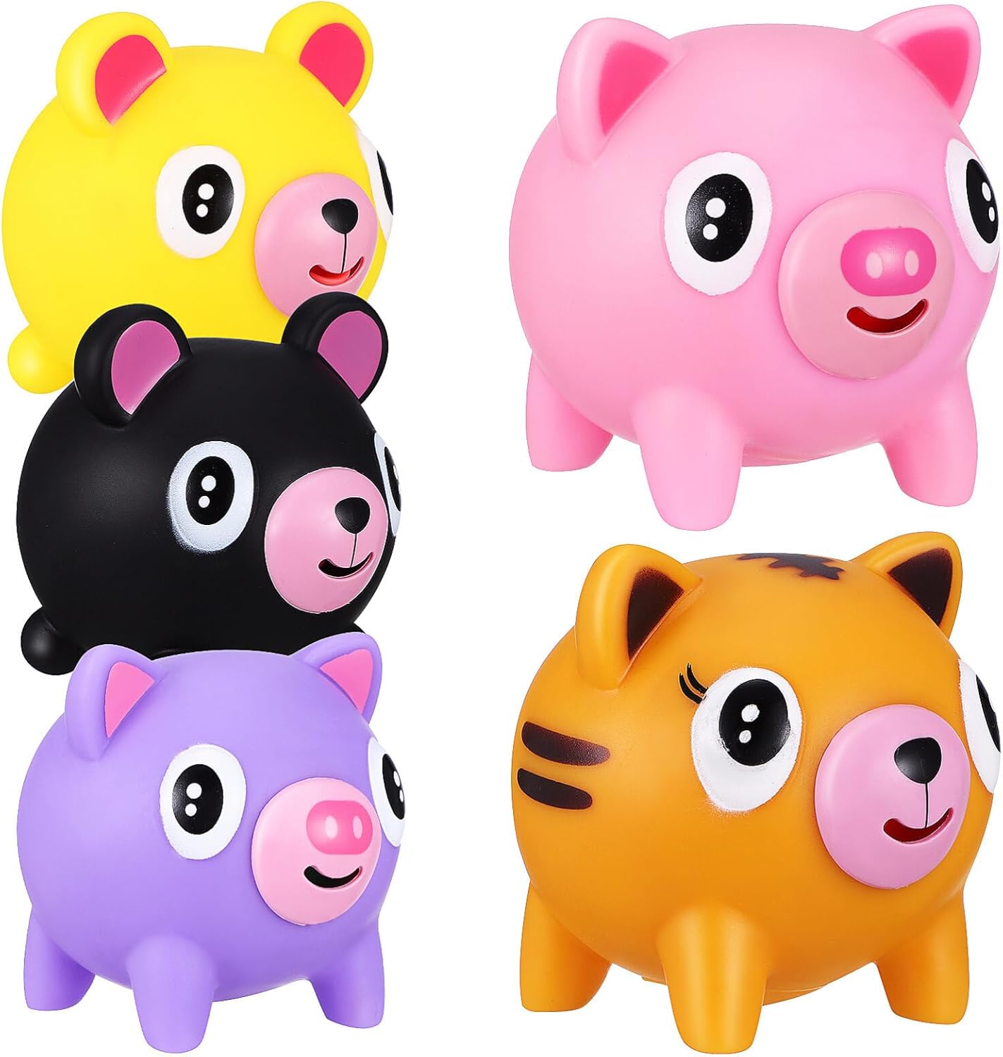 TOYANDONA Squeeze Toys for Kids, 5pcs Animal Squeeze Stick Out Pig Squeeze Toys Animal Balls Funny Screaming Animal Desk for Relief Decompression
