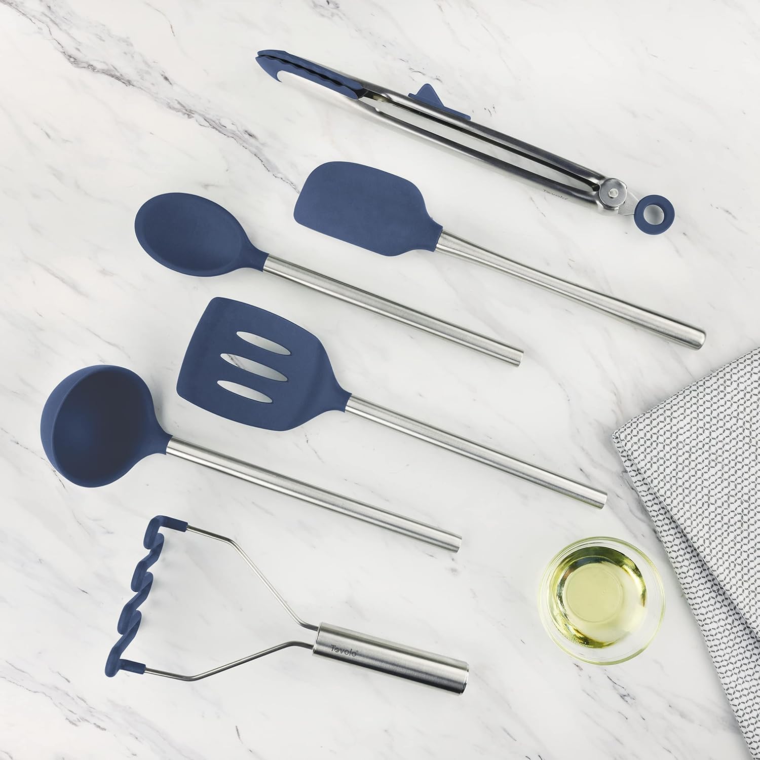 Tovolo 60145-301 Lot de 6 ustensiles en silicone pour la préparation des repas, la cuisine, la pâtisserie, etc. Indigo profond