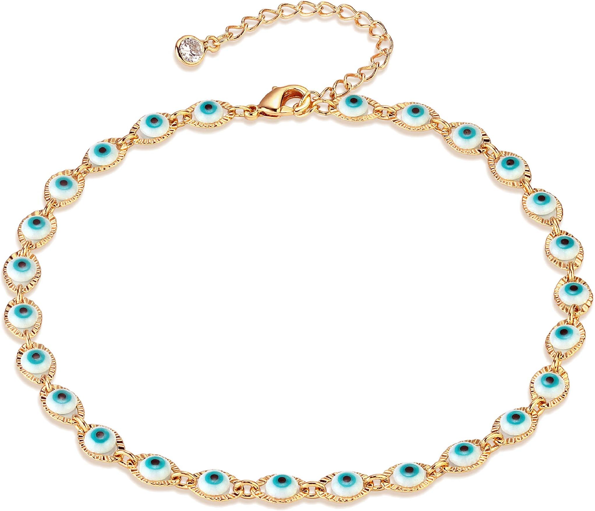 Simple Gold Chain Anklet,14k Gold/Silver Plated Dainty Disc Evil Eye Summer Beach Ankle Bracelet Jewelry for Women