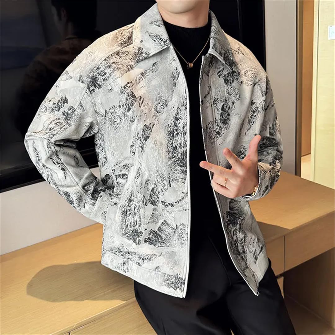 Męska klapa motocyklowa kurtka rowerowa Streetwear Social Business Coats Skórzana kurtka z nadrukiem