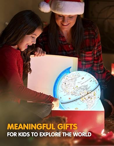 Miniatura 9 de Globo iluminado de 8 pulgadas con animales y puntos de referencia, globo mundial educativo para niños Mapa político de la Tierra, globos