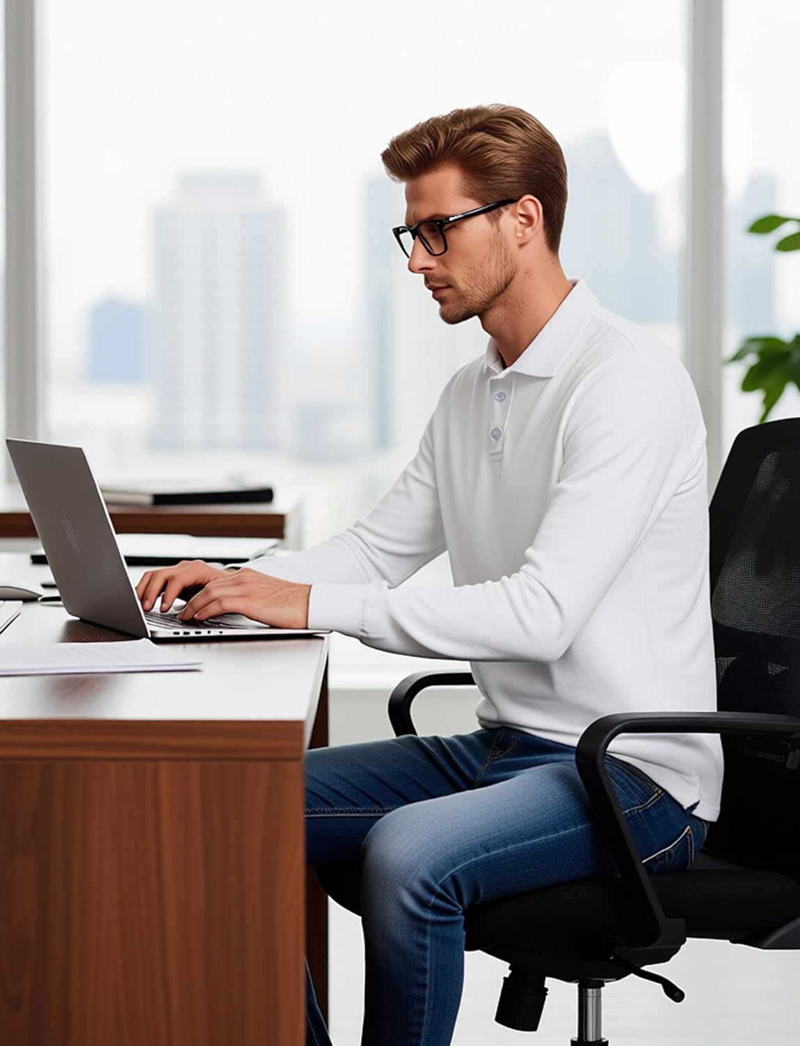 Men's Casual Long Sleeve Polo Shirts Performance Side Split Collared Golf Shirts with Sunglass Loop UPF 30+ - Image 6