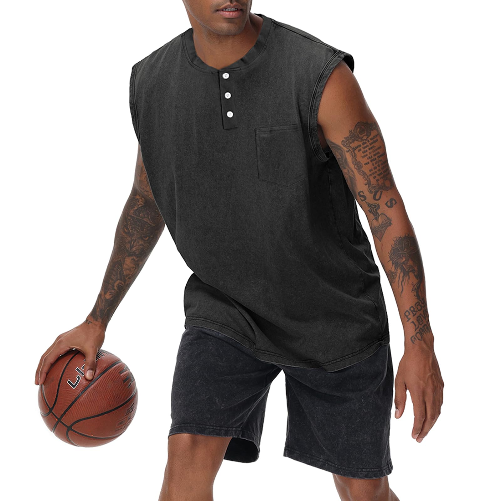 Herren Tank Top Ärmelloses Muskelshirts Knopfleiste Gym Sport Unterhemd Männer Funktionsshirt Henley Tank Tops mit Tasche