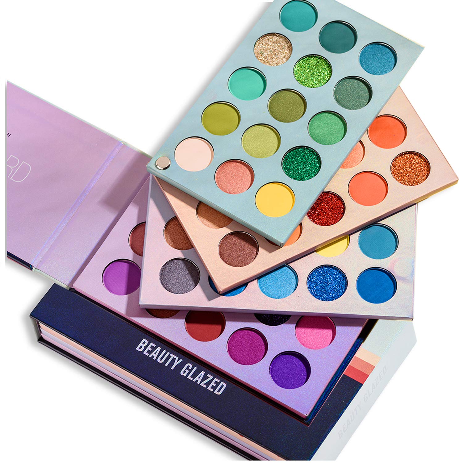 Beauty Glazed 60 Colors Eyeshadow Palette, New 4 in 1 Color Board Makeup Palette High Pigmented Bright Color Nude Shimmer Matte Glitter Cream Eye Shadow Palettes