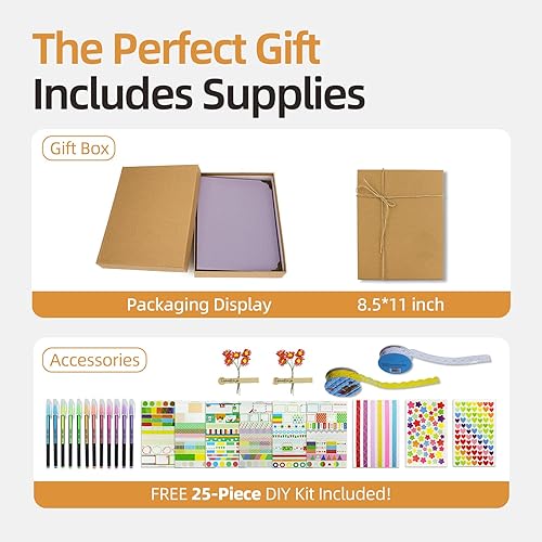 Miniatura 5 de Vienrose Kit de álbum de fotos de bricolaje con bolígrafos, cintas y calcomanías, 60 páginas, tapa dura de 8.5 x 11 pulgadas, 3 anillos, papel negro