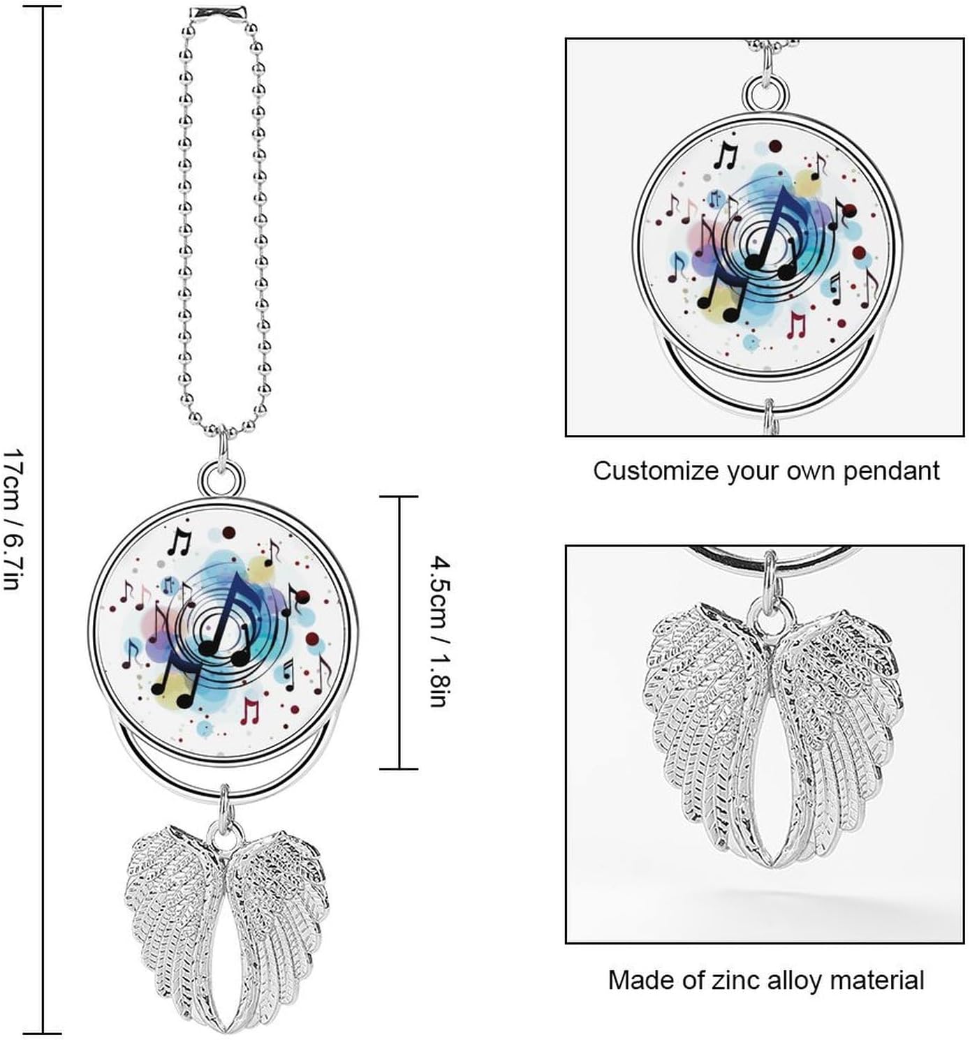 Car Charm Zinc Alloy Rearview Mirror Hanging Ornament Premium Metal Polka Dot Music Note Car Pendant for Auto Interior Decor Accessories,Unique Gift for Adult,Silver-Style image 2